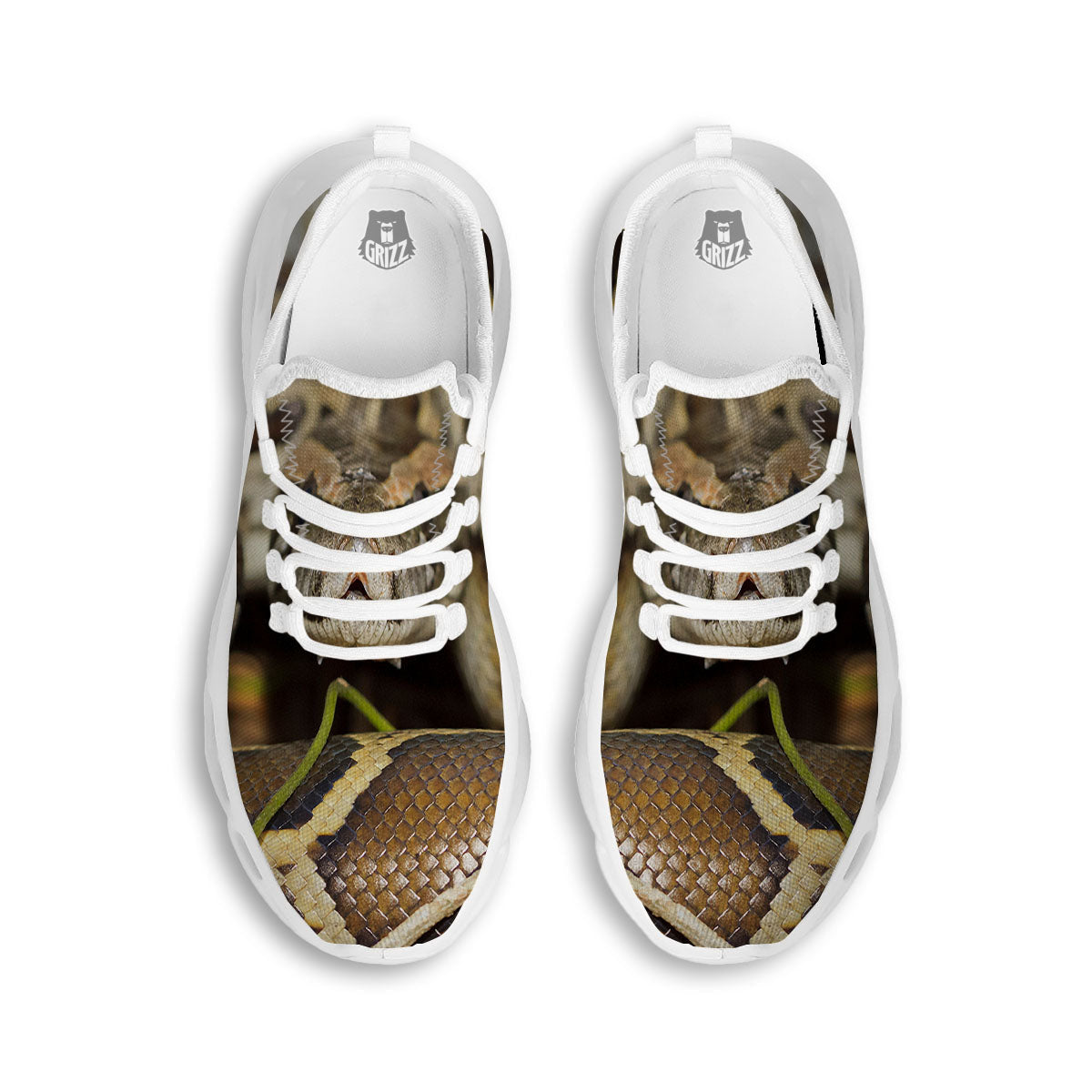 Snake Python Print White Running Shoes-grizzshop