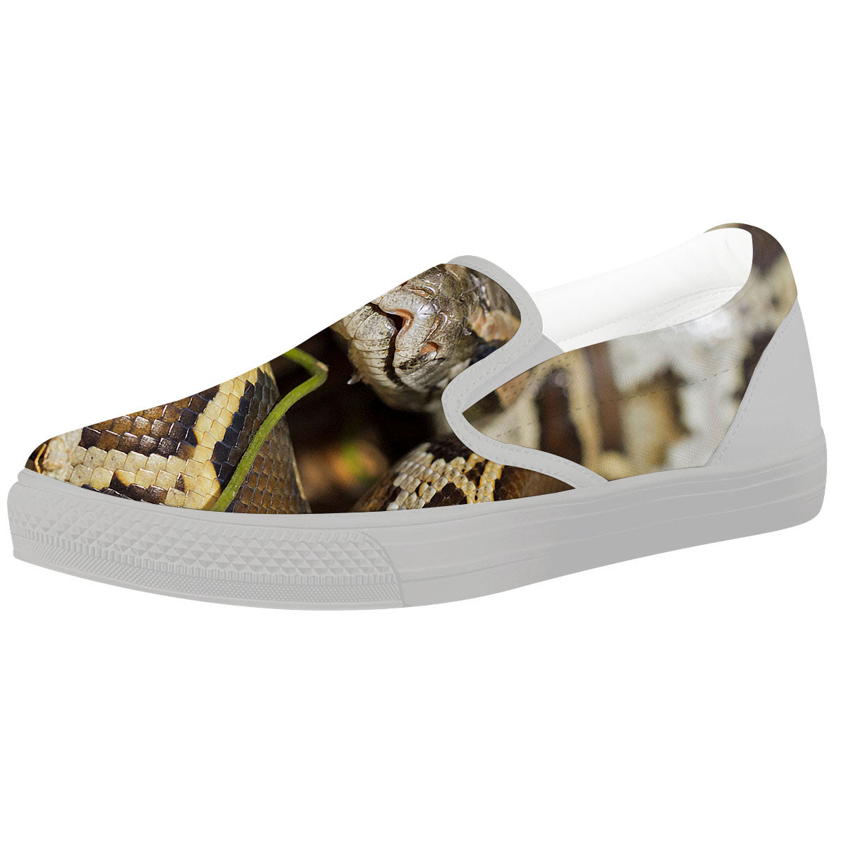 Snake Python Print White Slip On Shoes-grizzshop