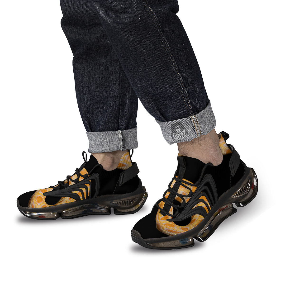 Snake Python Yellow Print Black Gym Shoes-grizzshop