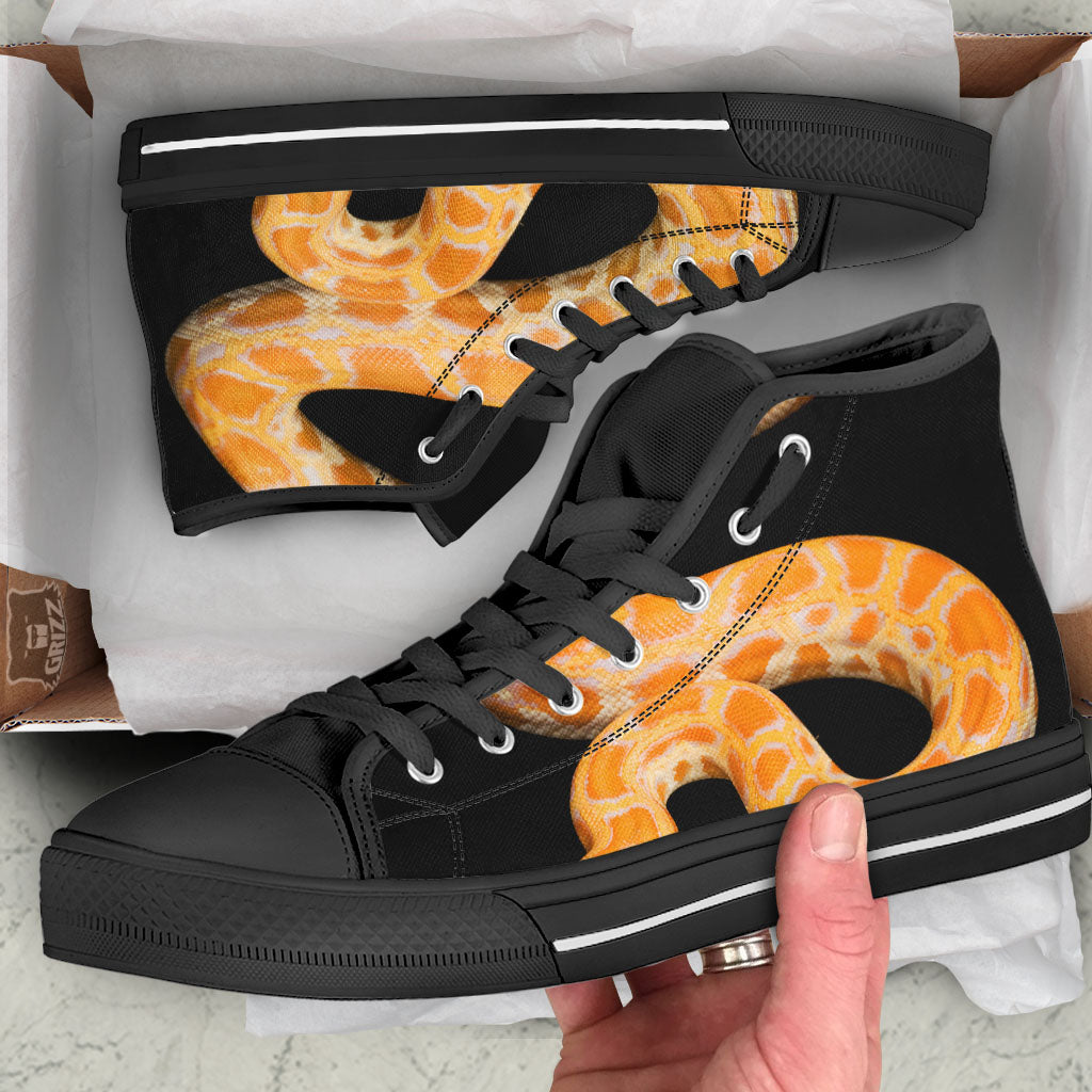 Snake Python Yellow Print Black High Top Shoes-grizzshop