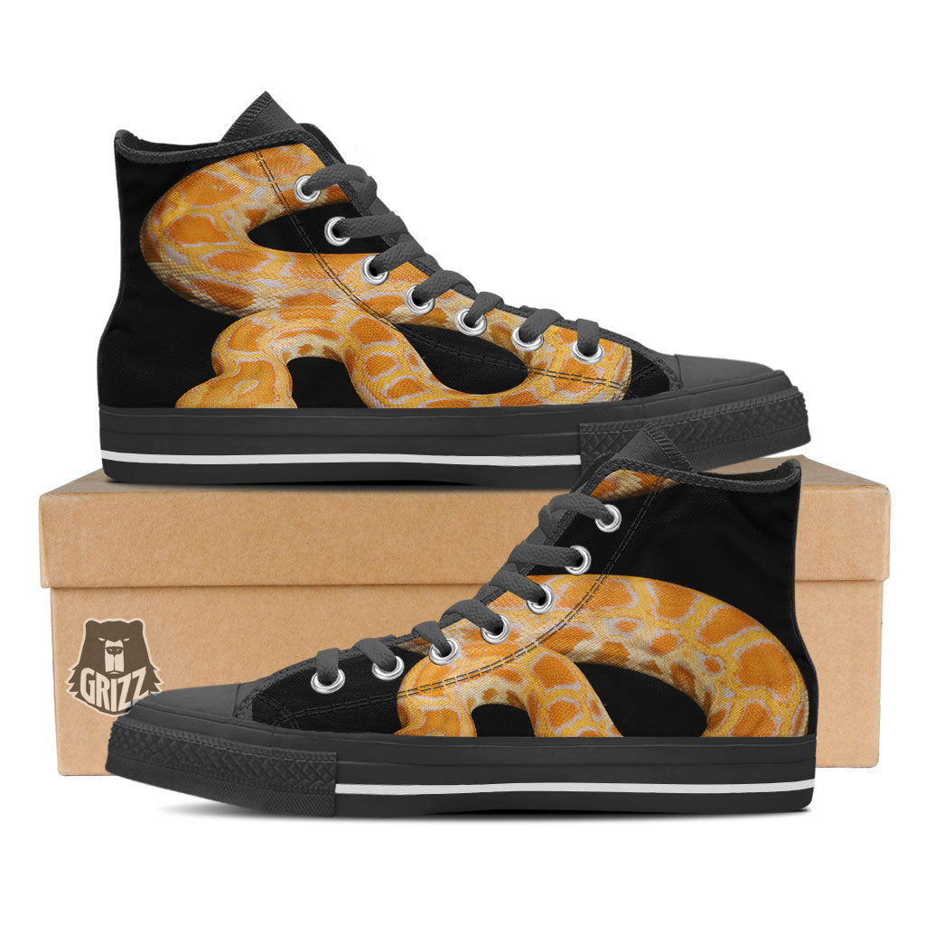 Snake Python Yellow Print Black High Top Shoes-grizzshop