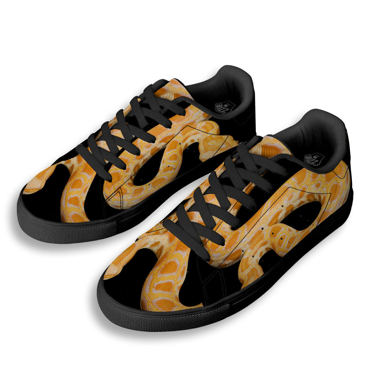 Snake Python Yellow Print Black Low Top Sneakers-grizzshop