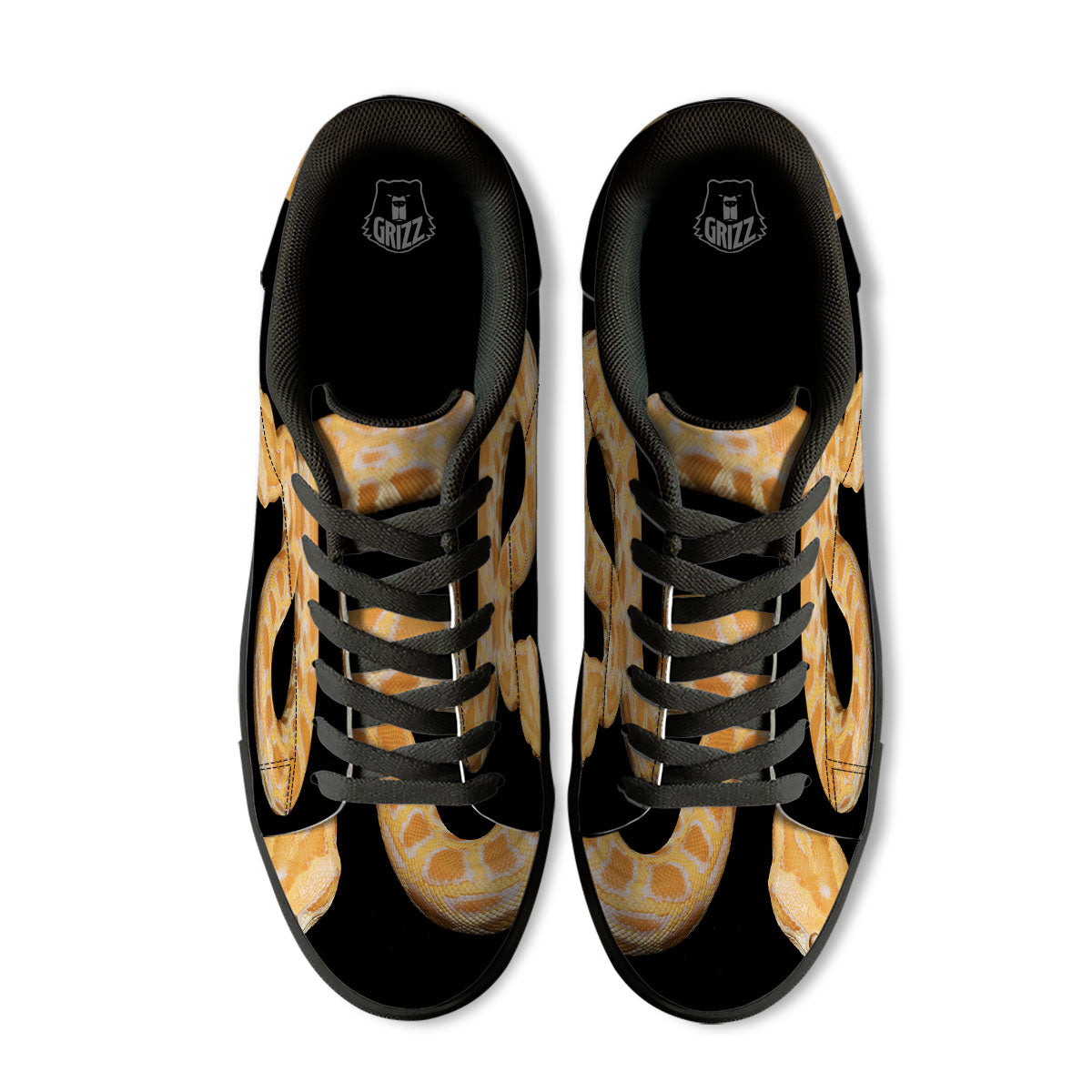 Snake Python Yellow Print Black Low Top Sneakers-grizzshop
