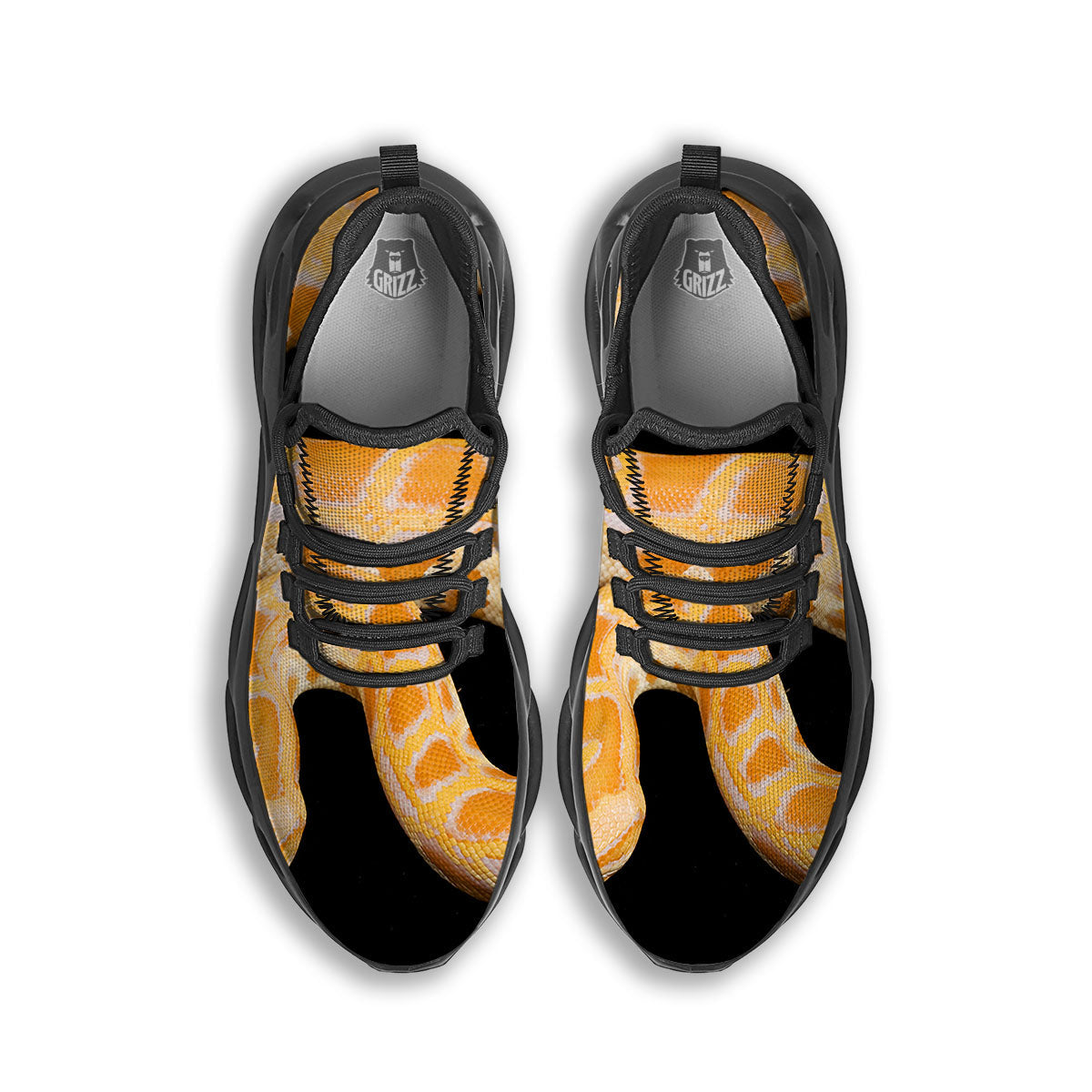 Snake Python Yellow Print Black Running Shoes-grizzshop