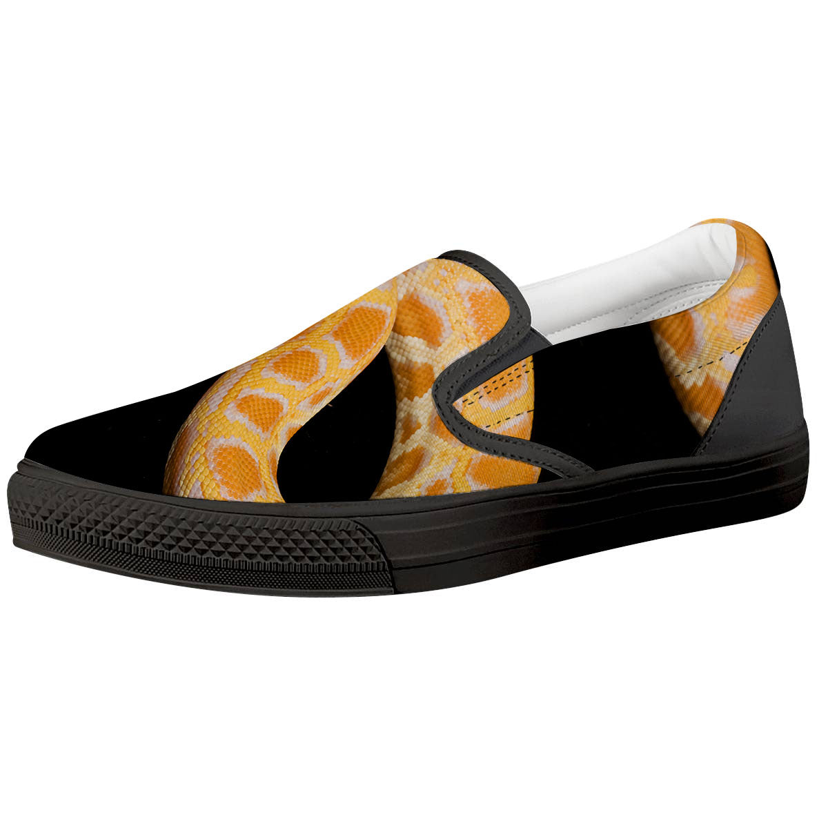 Snake Python Yellow Print Black Slip On Shoes-grizzshop