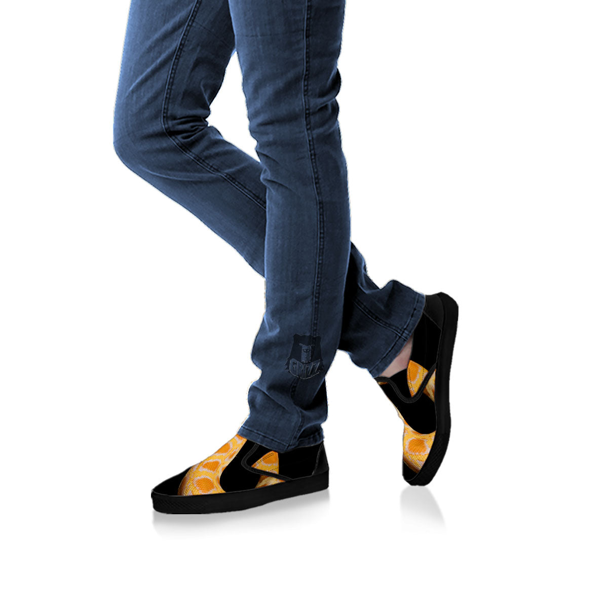 Snake Python Yellow Print Black Slip On Shoes-grizzshop