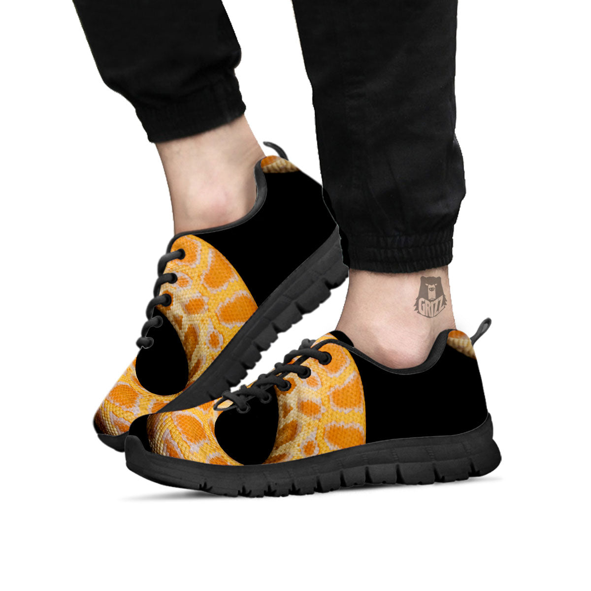 Snake Python Yellow Print Black Sneaker-grizzshop