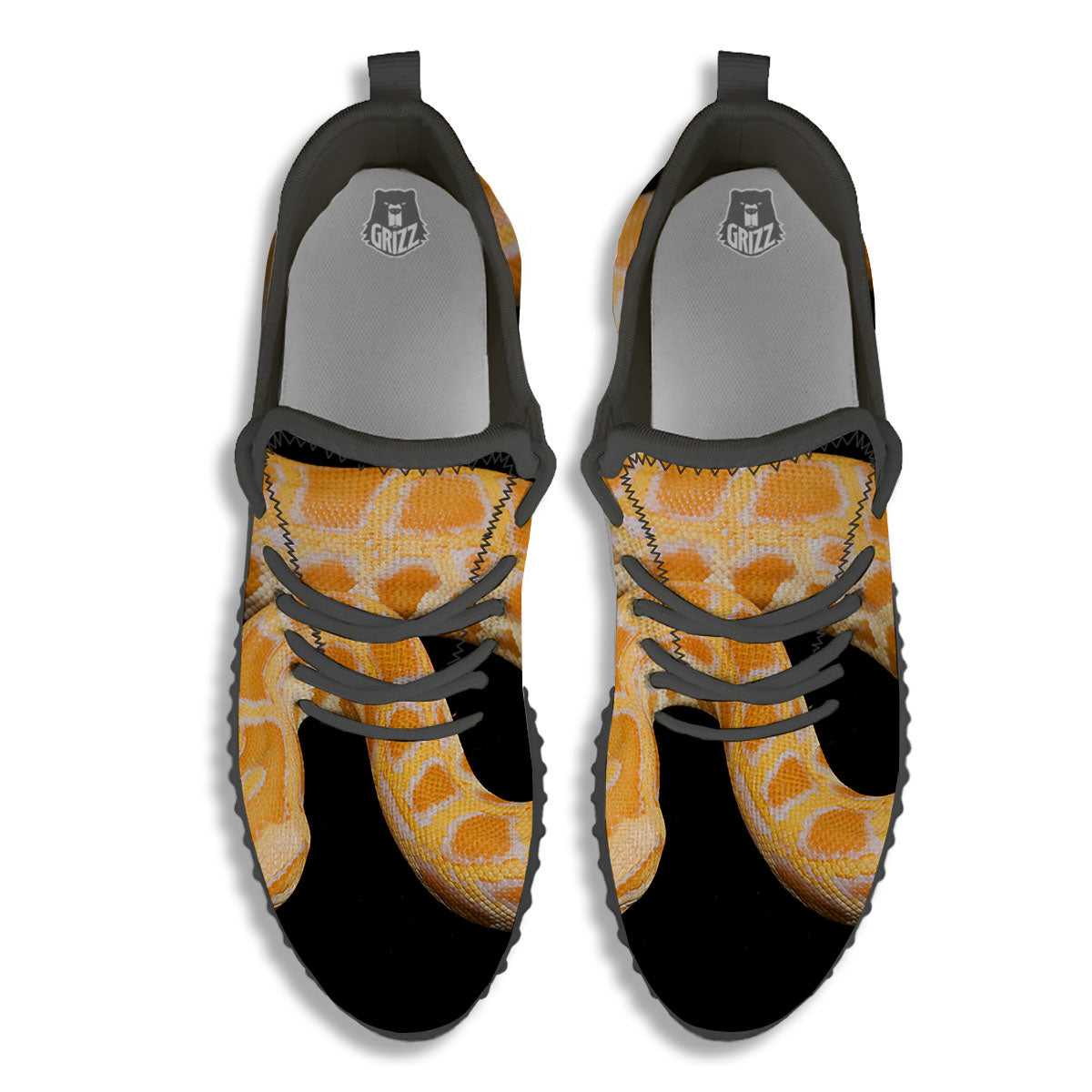 Snake Python Yellow Print Black Walking Shoes-grizzshop