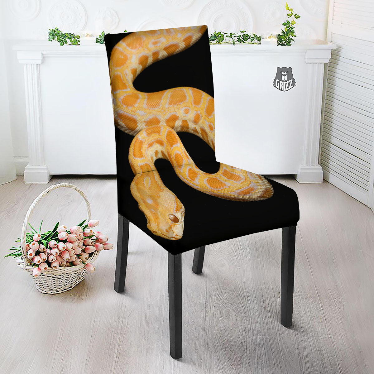 Snake Python Yellow Print Dining Chair Slipcover-grizzshop