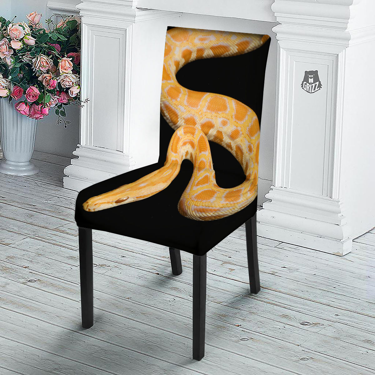 Snake Python Yellow Print Dining Chair Slipcover-grizzshop