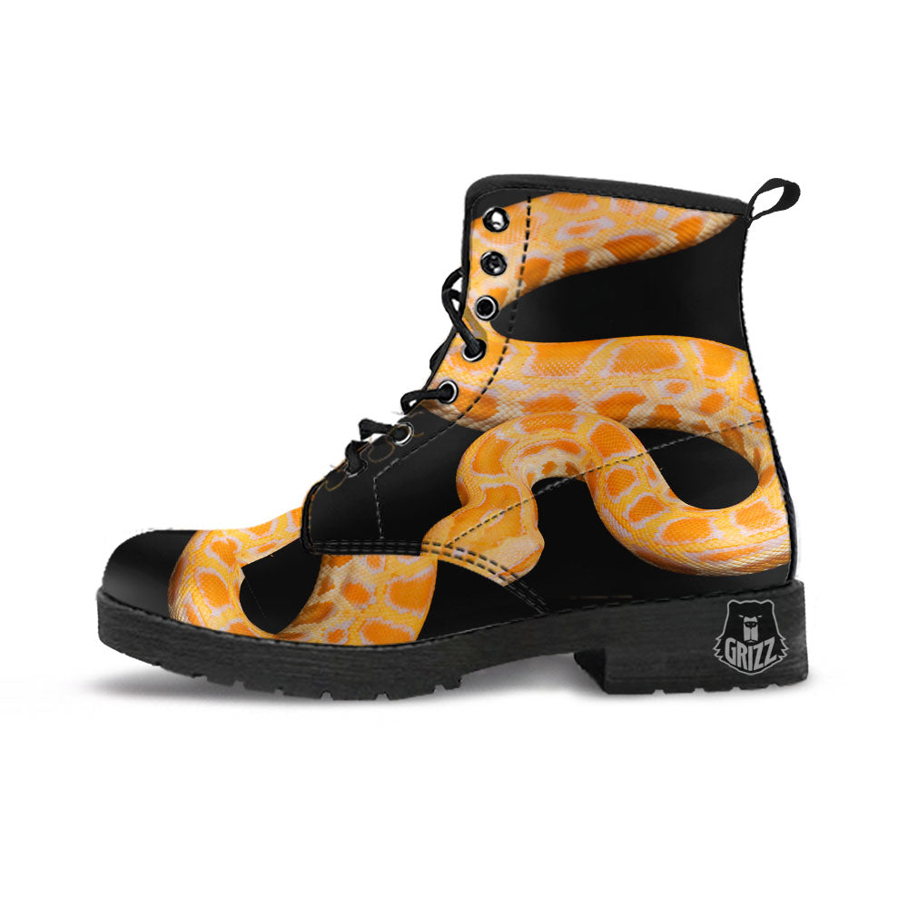 Snake Python Yellow Print Leather Boots-grizzshop