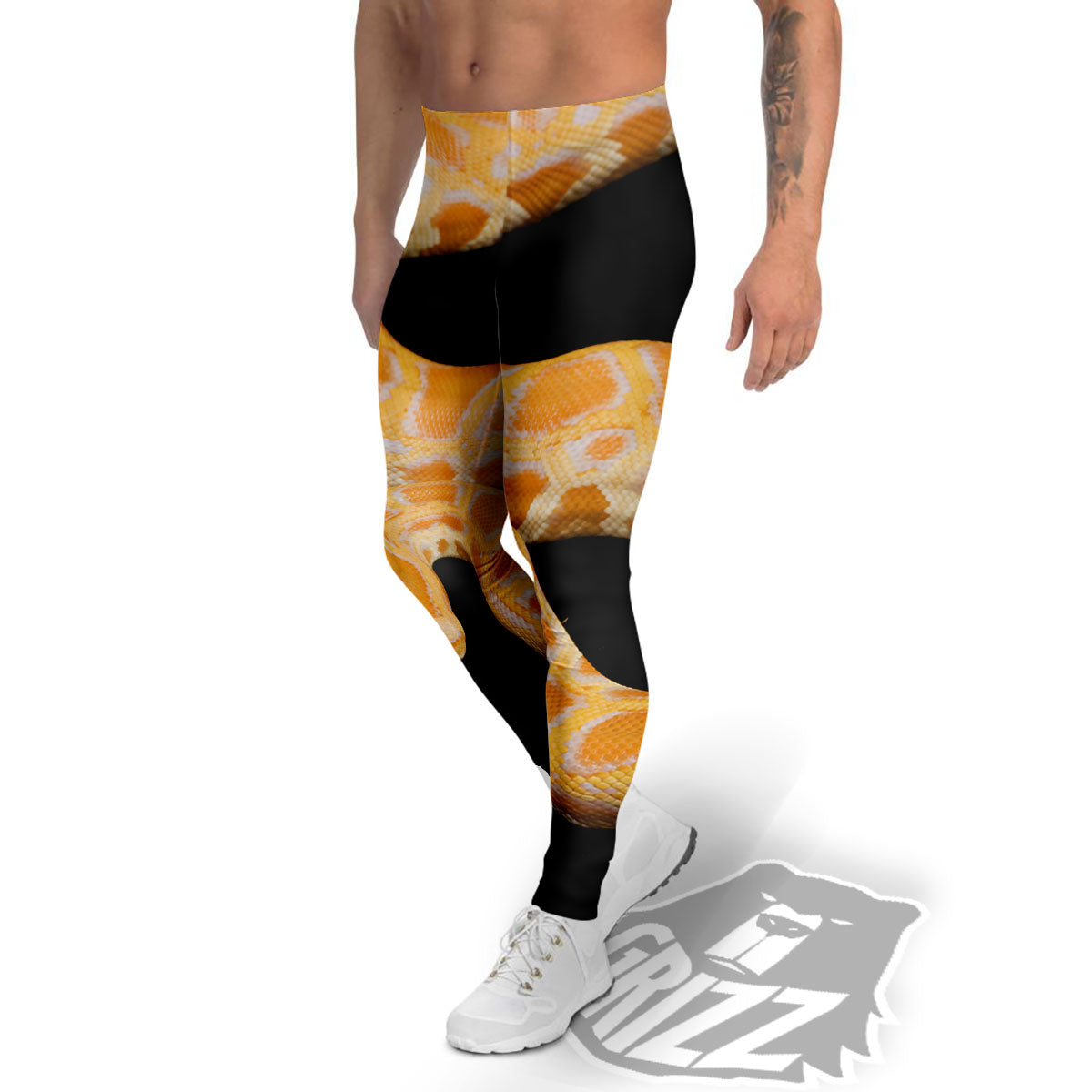 Snake Python Yellow Print Men's Leggings-grizzshop
