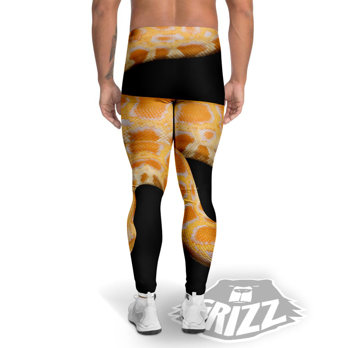 Snake Python Yellow Print Men's Leggings-grizzshop