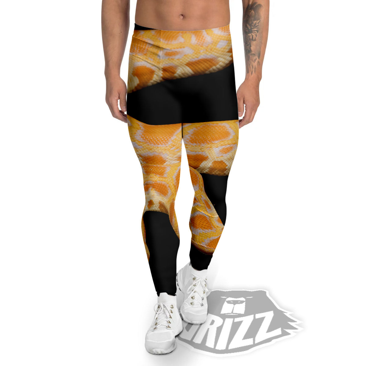 Snake Python Yellow Print Men's Leggings-grizzshop