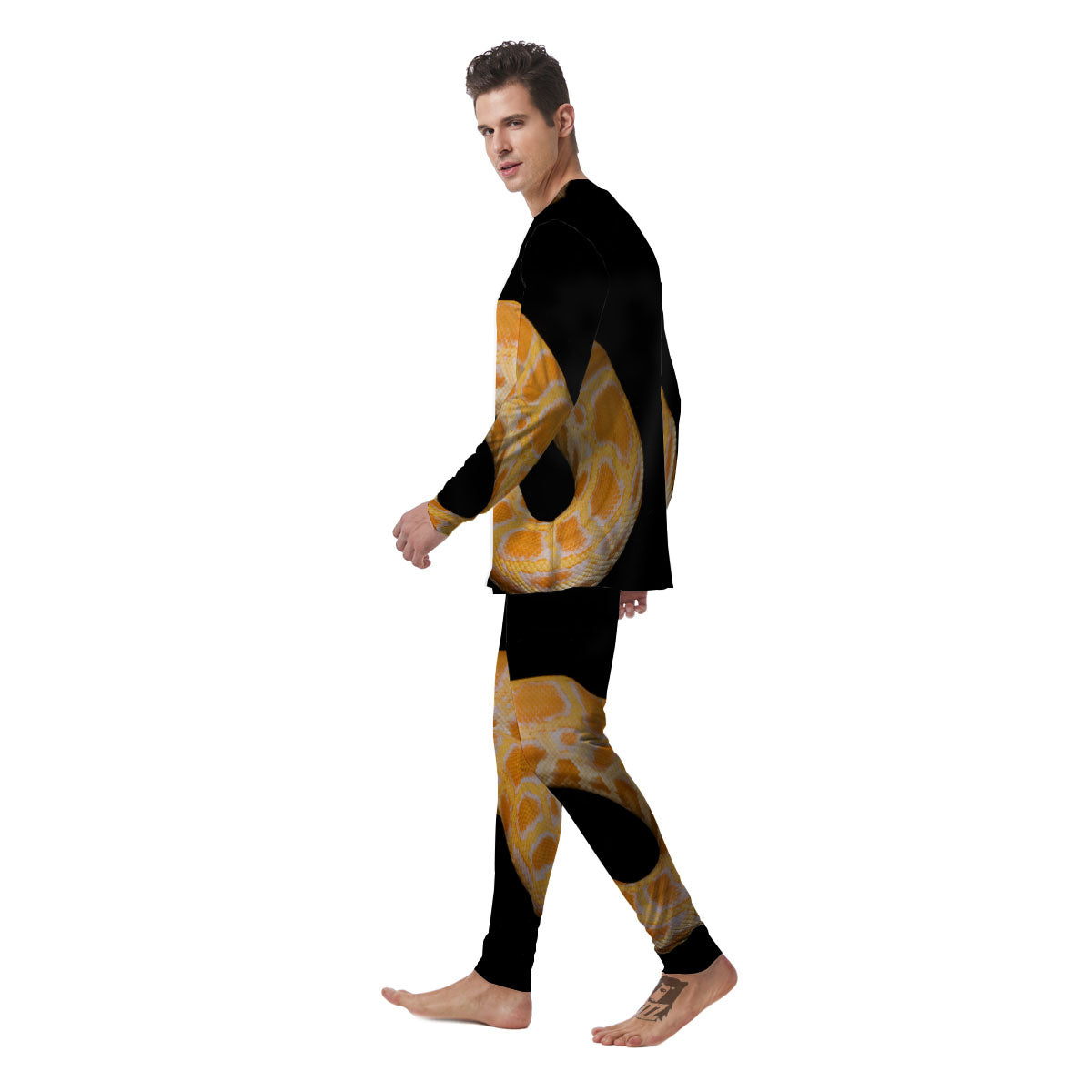 Snake Python Yellow Print Men's Pajamas-grizzshop