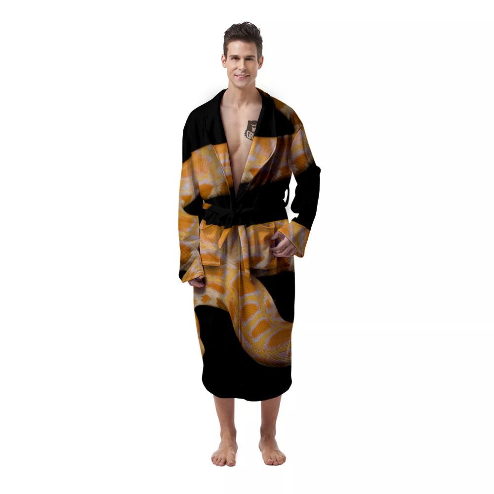 Snake Python Yellow Print Men's Robe-grizzshop