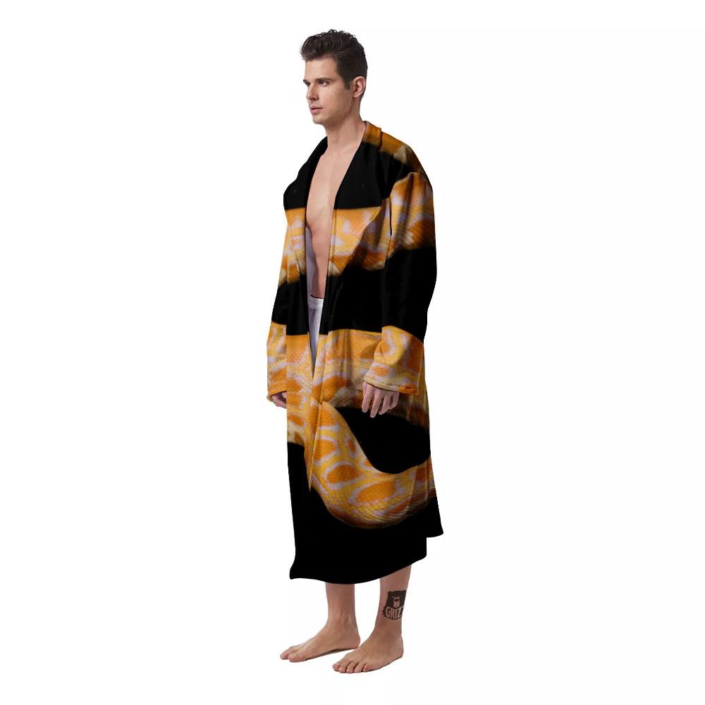 Snake Python Yellow Print Men's Robe-grizzshop