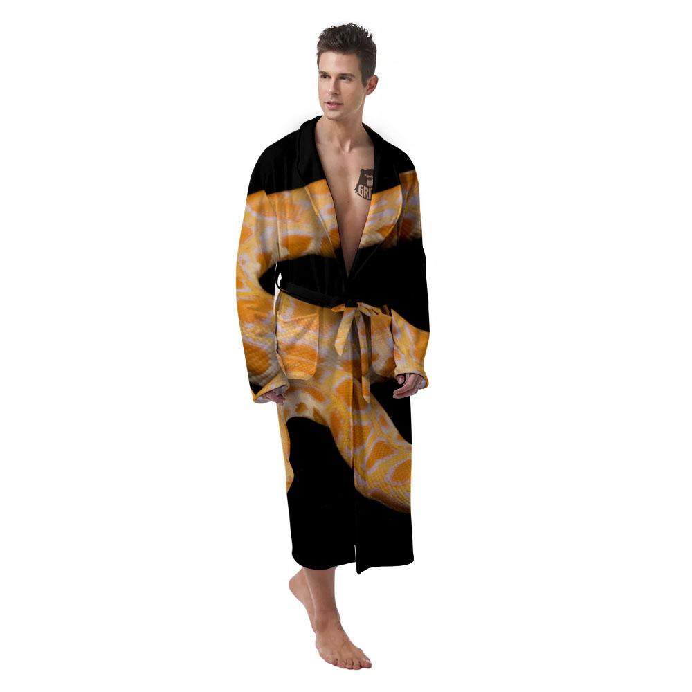 Snake Python Yellow Print Men's Robe-grizzshop