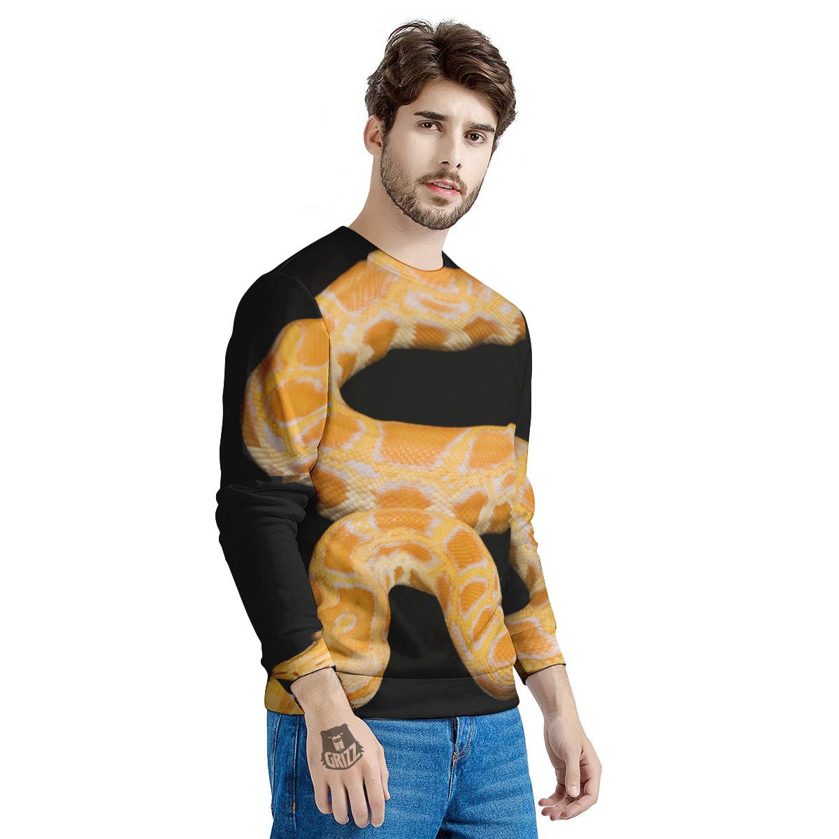 Snake Python Yellow Print Men's Sweatshirt-grizzshop