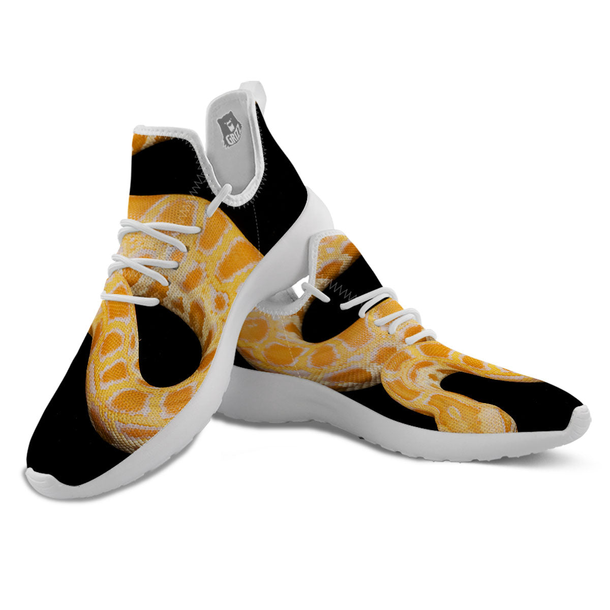 Snake Python Yellow Print White Athletic Shoes-grizzshop