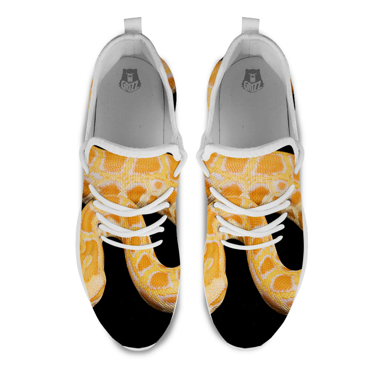 Snake Python Yellow Print White Athletic Shoes-grizzshop