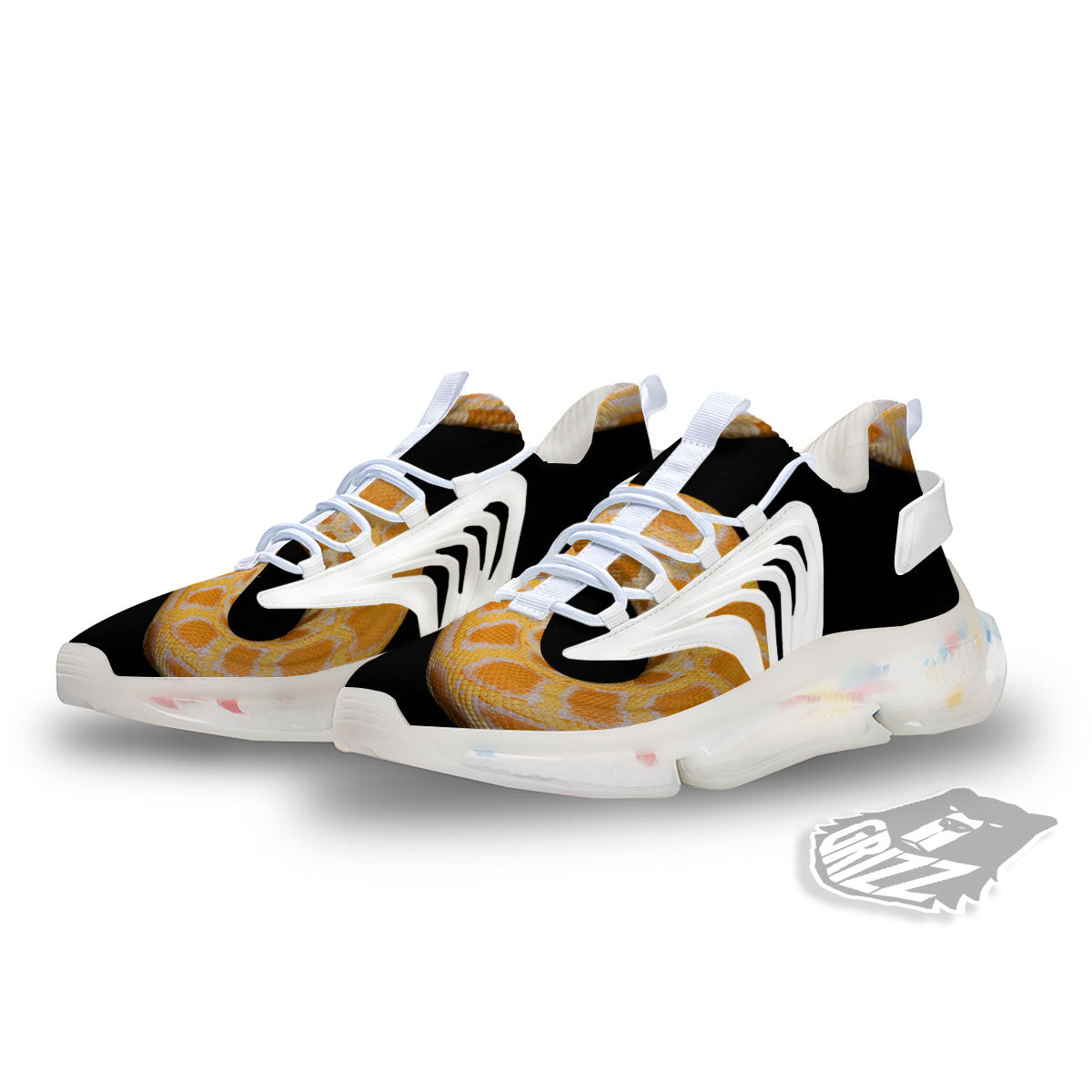 Snake Python Yellow Print White Gym Shoes-grizzshop