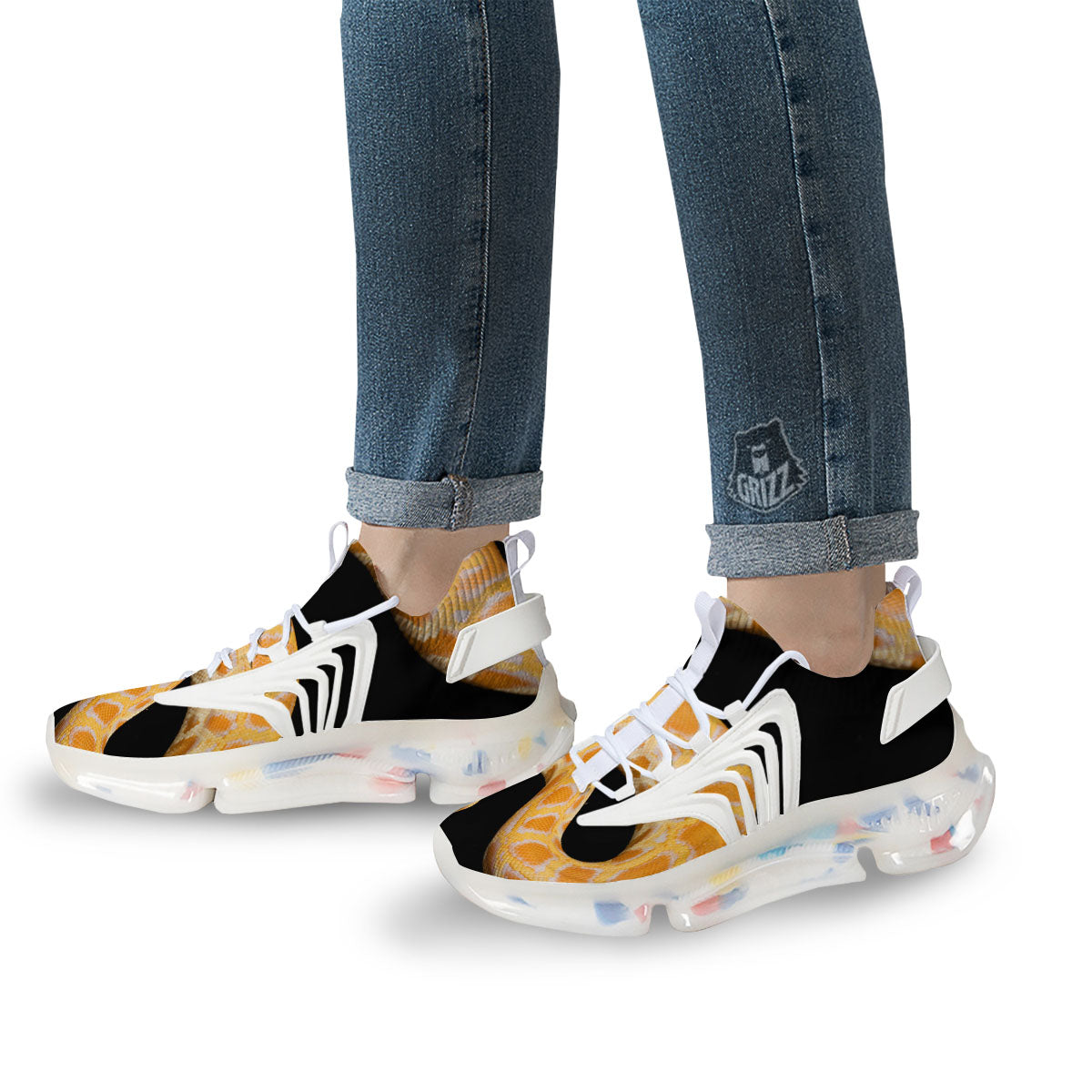 Snake Python Yellow Print White Gym Shoes-grizzshop