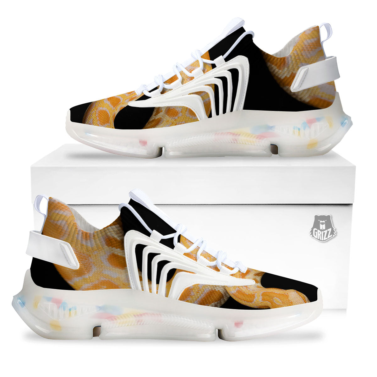 Snake Python Yellow Print White Gym Shoes-grizzshop
