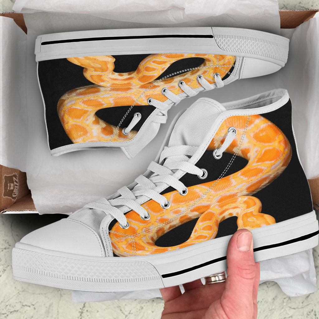 Snake Python Yellow Print White High Top Shoes-grizzshop