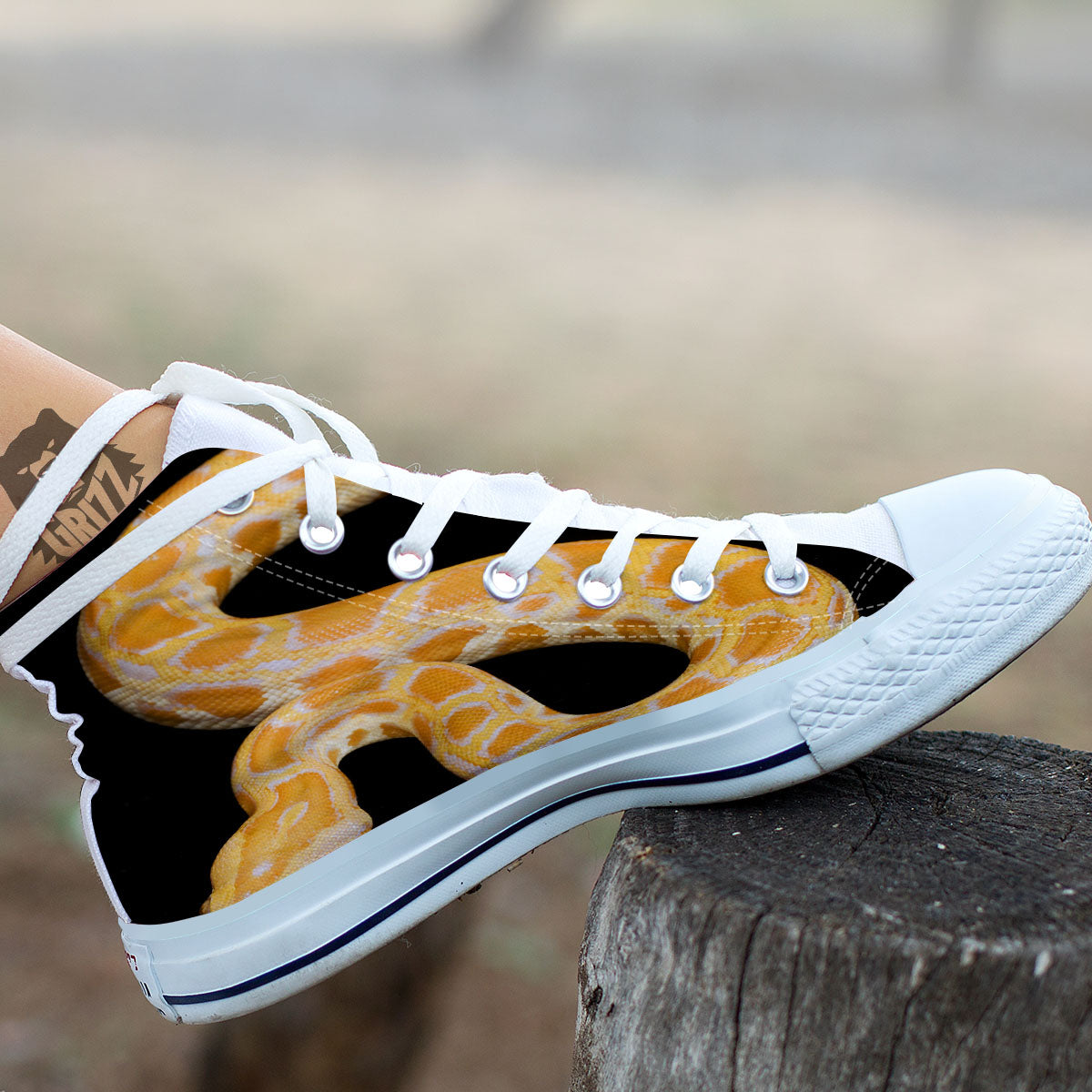 Snake Python Yellow Print White High Top Shoes-grizzshop