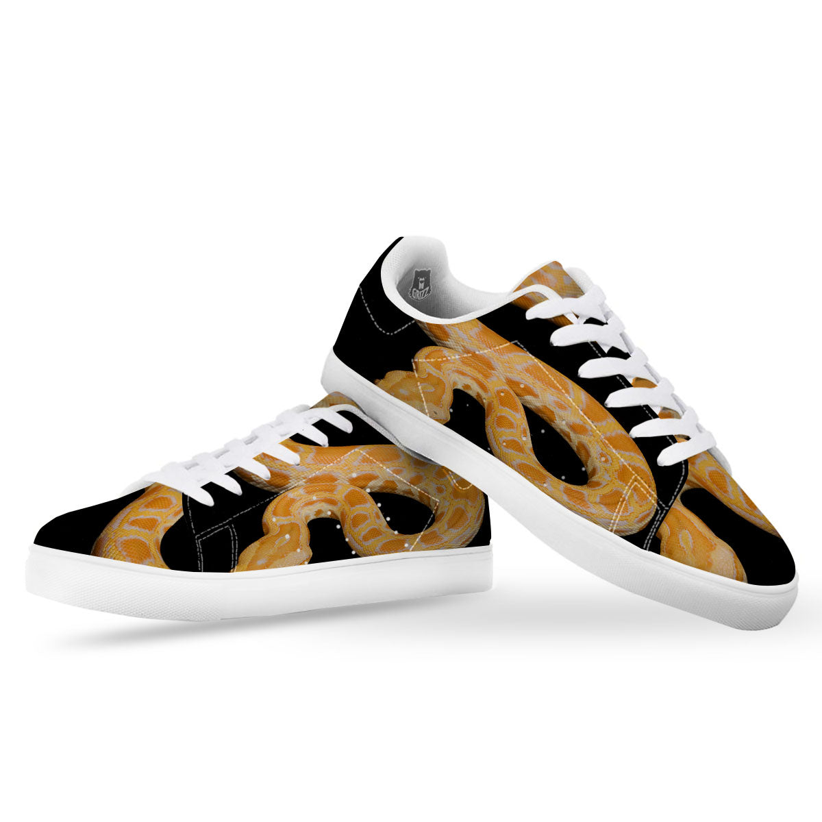 Snake Python Yellow Print White Low Top Sneakers-grizzshop
