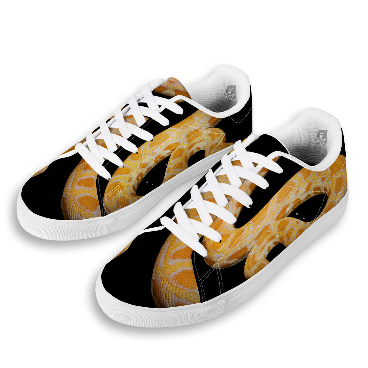Snake Python Yellow Print White Low Top Sneakers-grizzshop