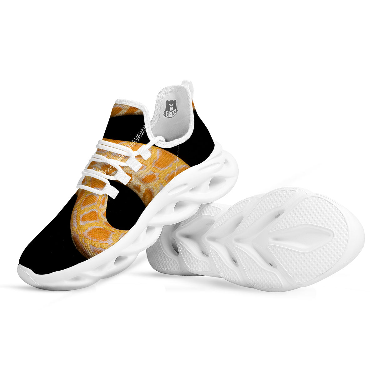 Snake Python Yellow Print White Running Shoes-grizzshop