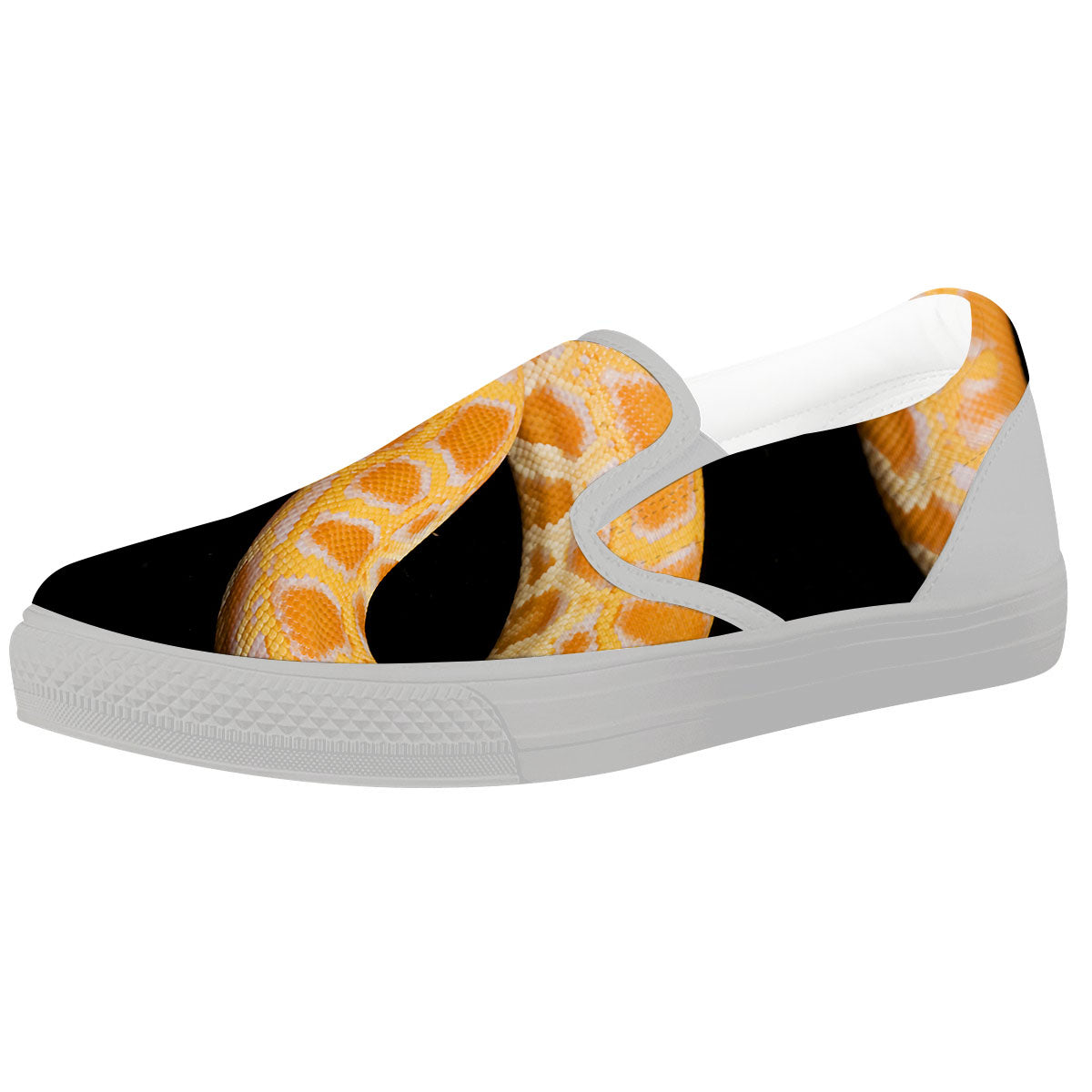 Snake Python Yellow Print White Slip On Shoes-grizzshop