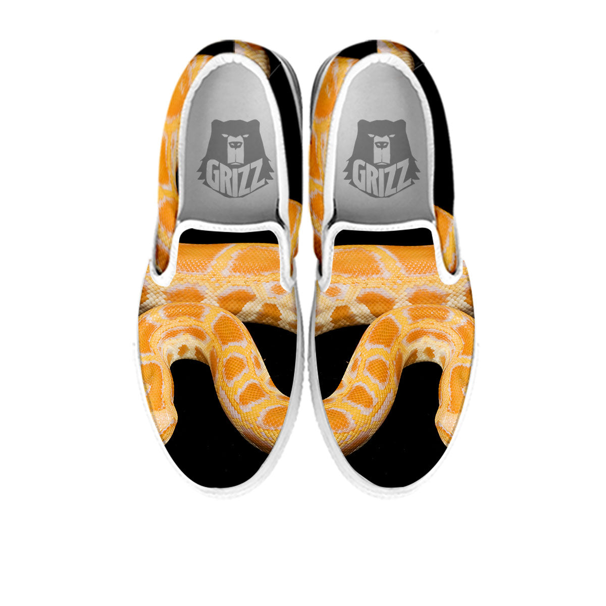 Snake Python Yellow Print White Slip On Shoes-grizzshop