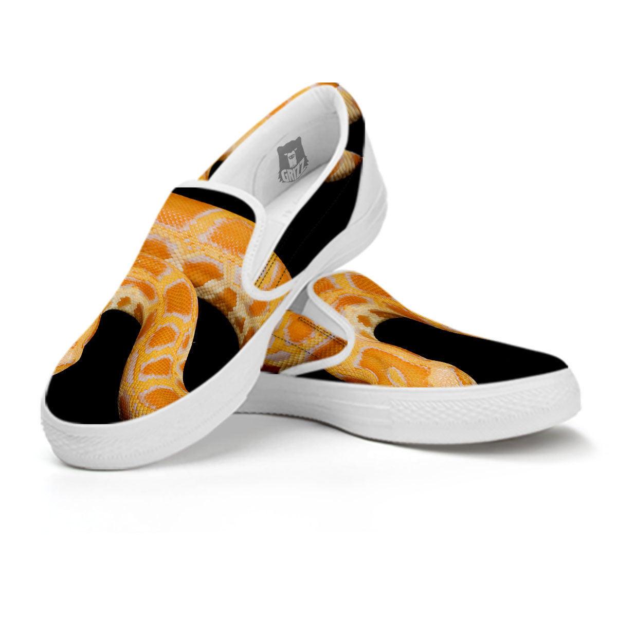 Snake Python Yellow Print White Slip On Shoes-grizzshop