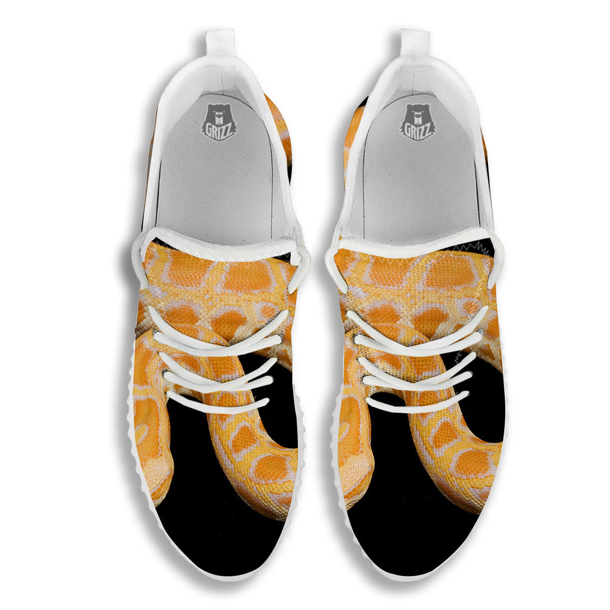 Snake Python Yellow Print White Walking Shoes-grizzshop