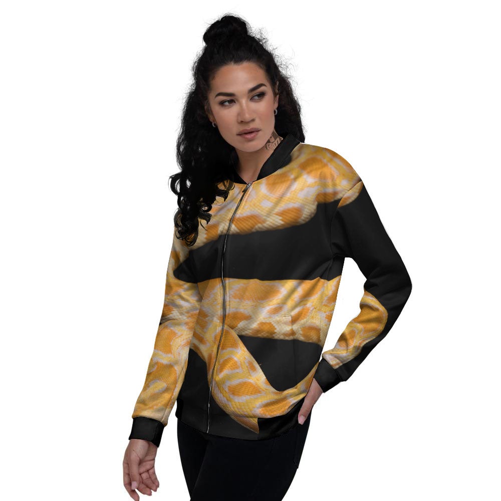 Snake Python Yellow Print Women's Bomber Jacket-grizzshop