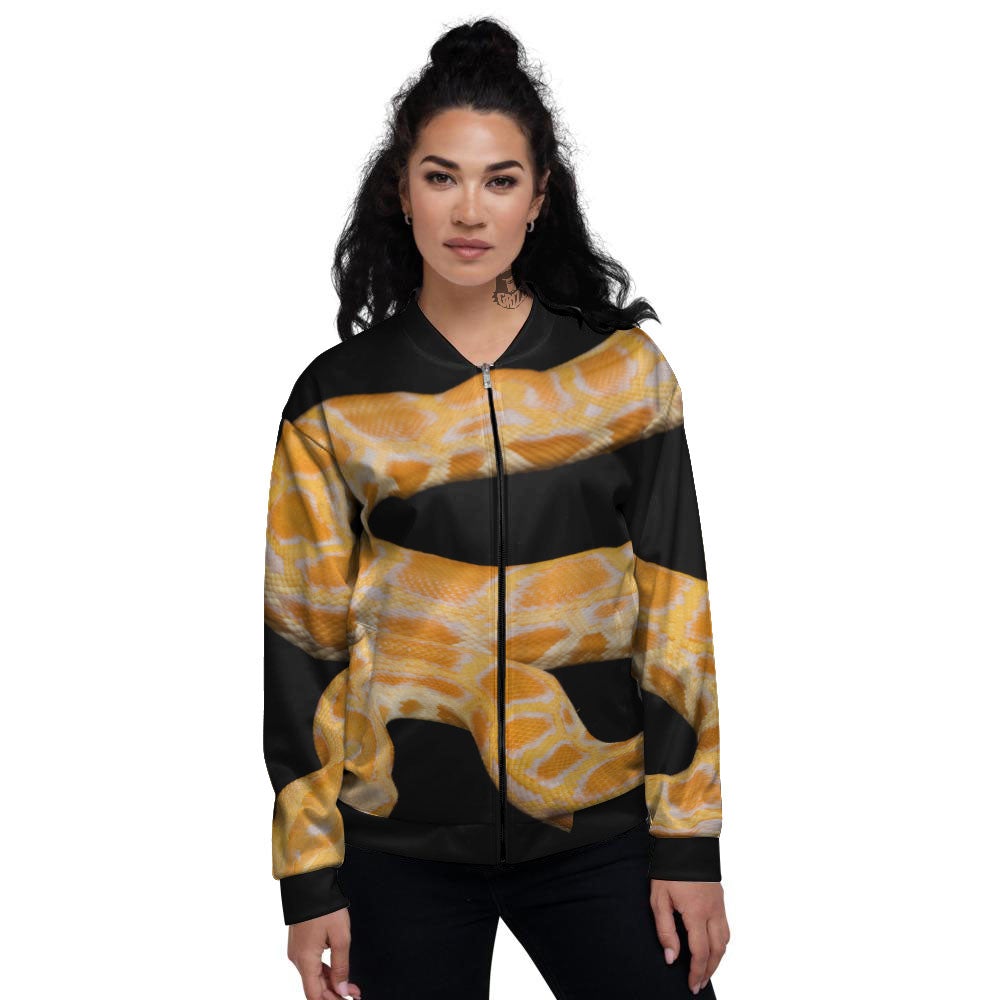 Snake Python Yellow Print Women's Bomber Jacket-grizzshop