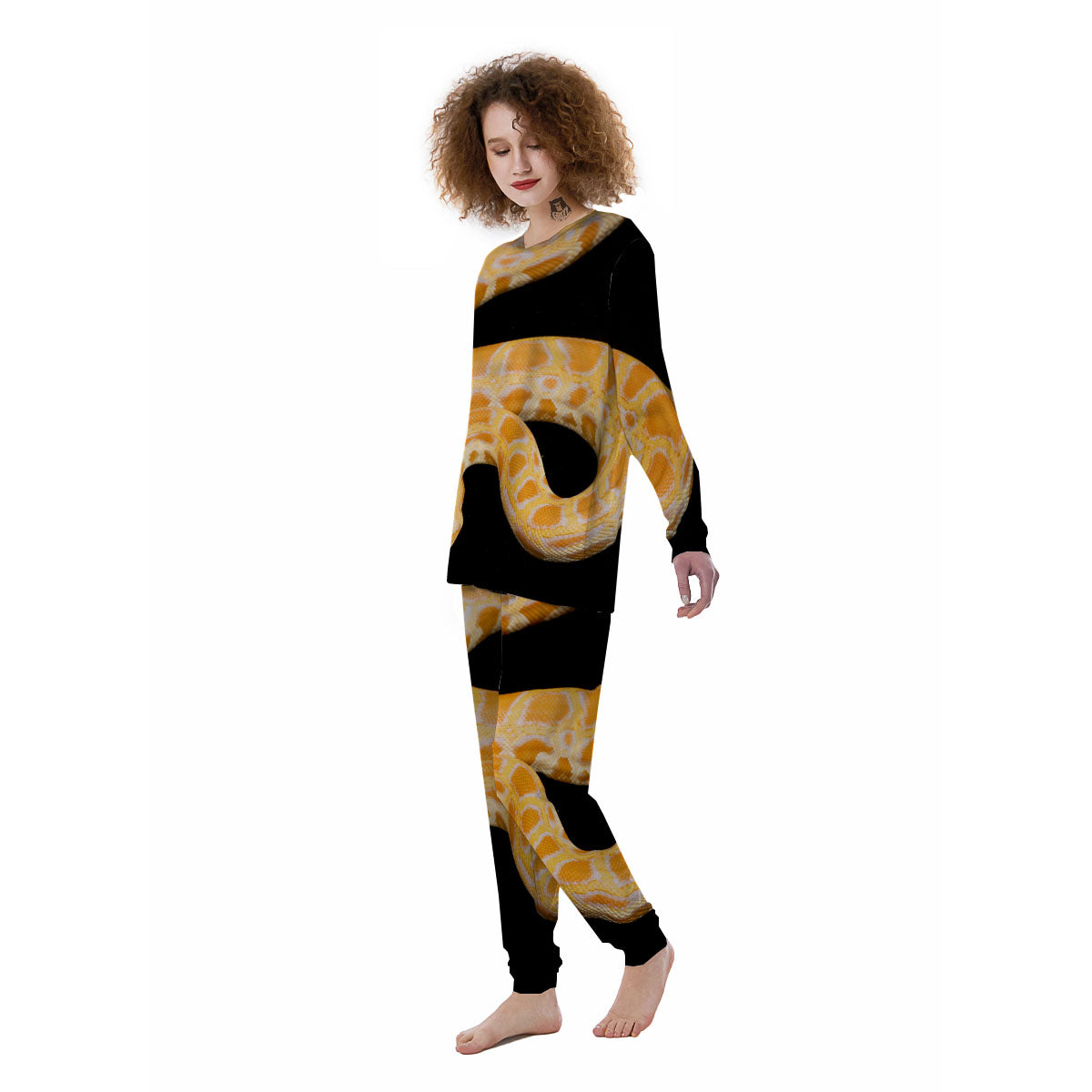 Snake Python Yellow Print Women's Pajamas-grizzshop