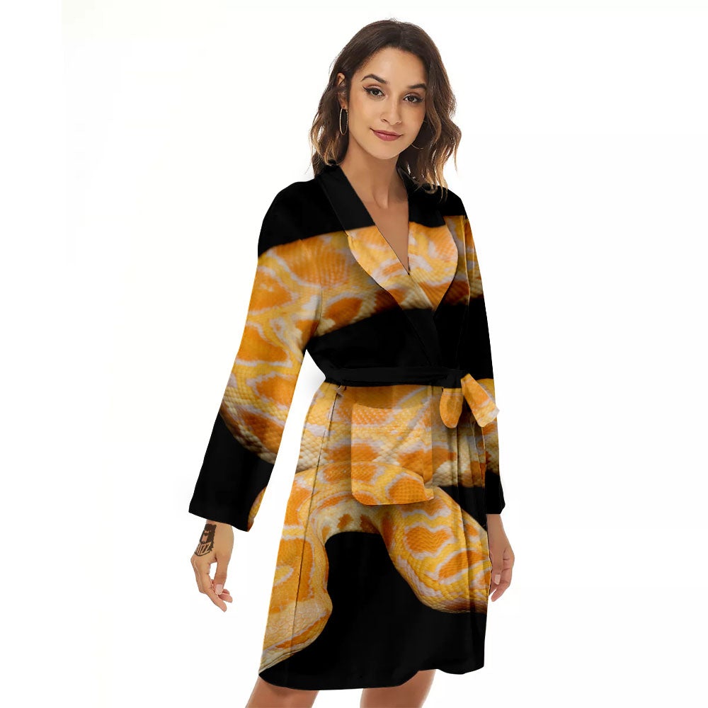 Snake Python Yellow Print Women's Robe-grizzshop