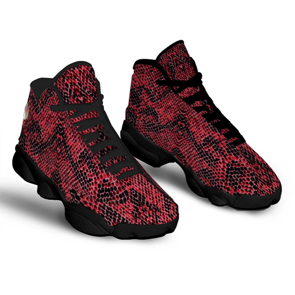 Snake Skin Black And Red Print Black Basketball Shoes-grizzshop