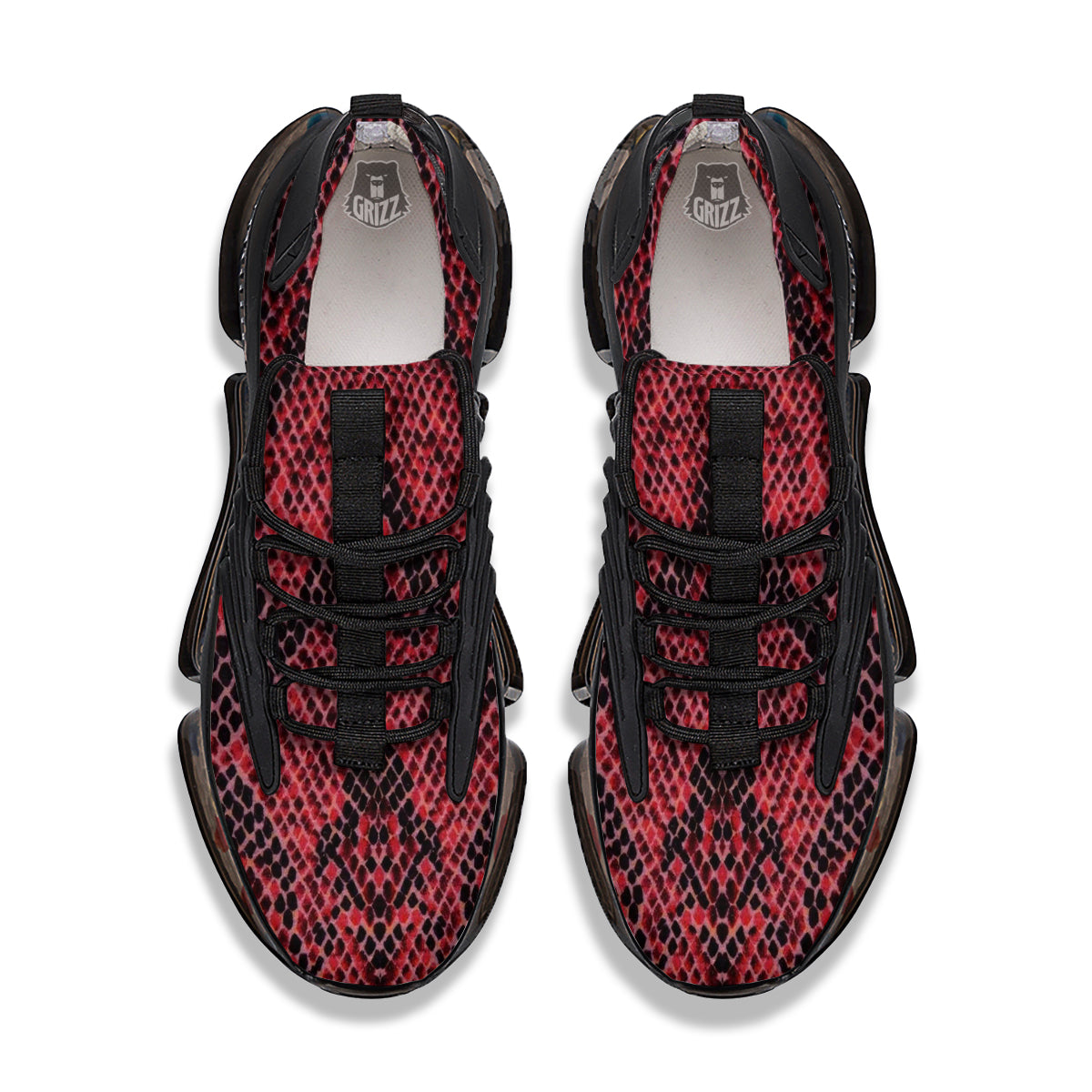 Snake Skin Black And Red Print Black Gym Shoes-grizzshop