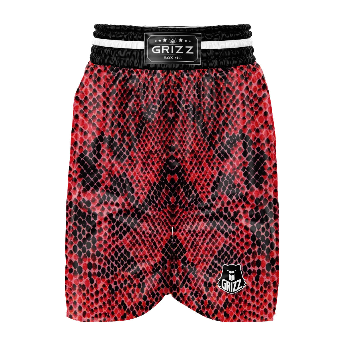 Snake Skin Black And Red Print Boxing Shorts-grizzshop
