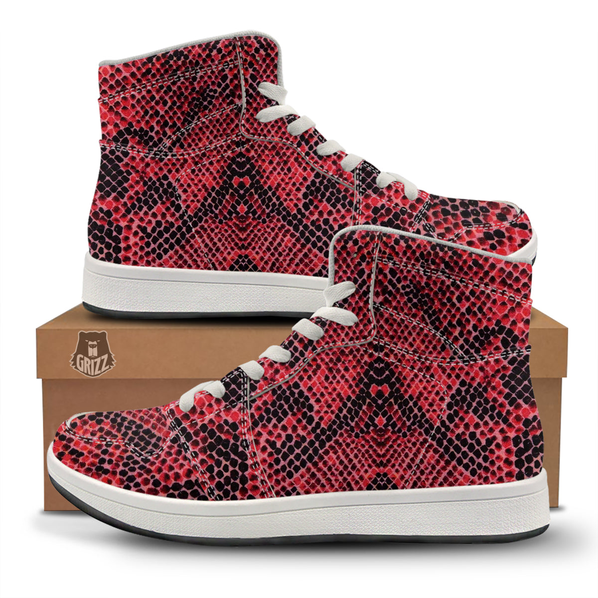 Snake Skin Black And Red Print High Top Sneakers-grizzshop