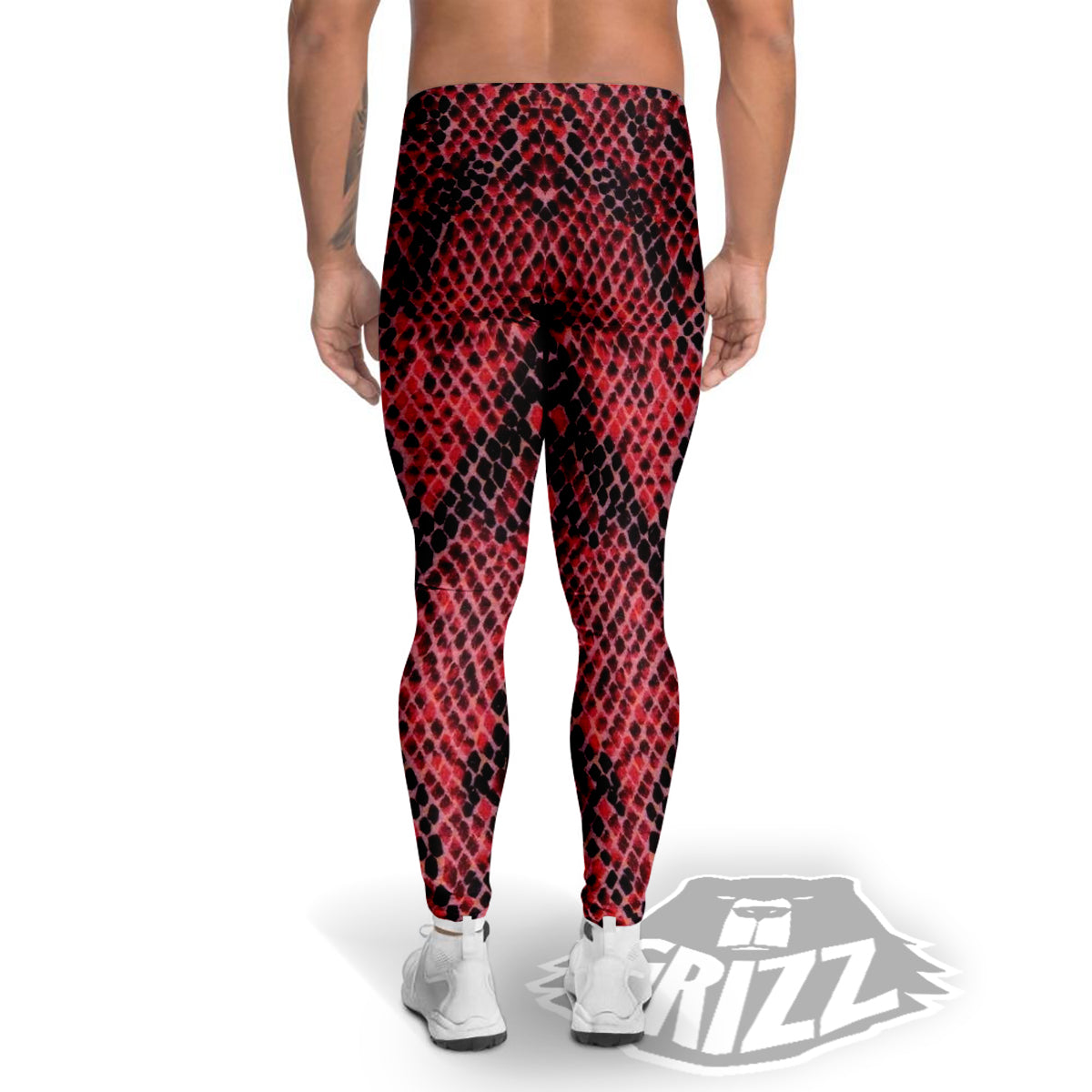 Snake Skin Black And Red Print Men's Leggings-grizzshop