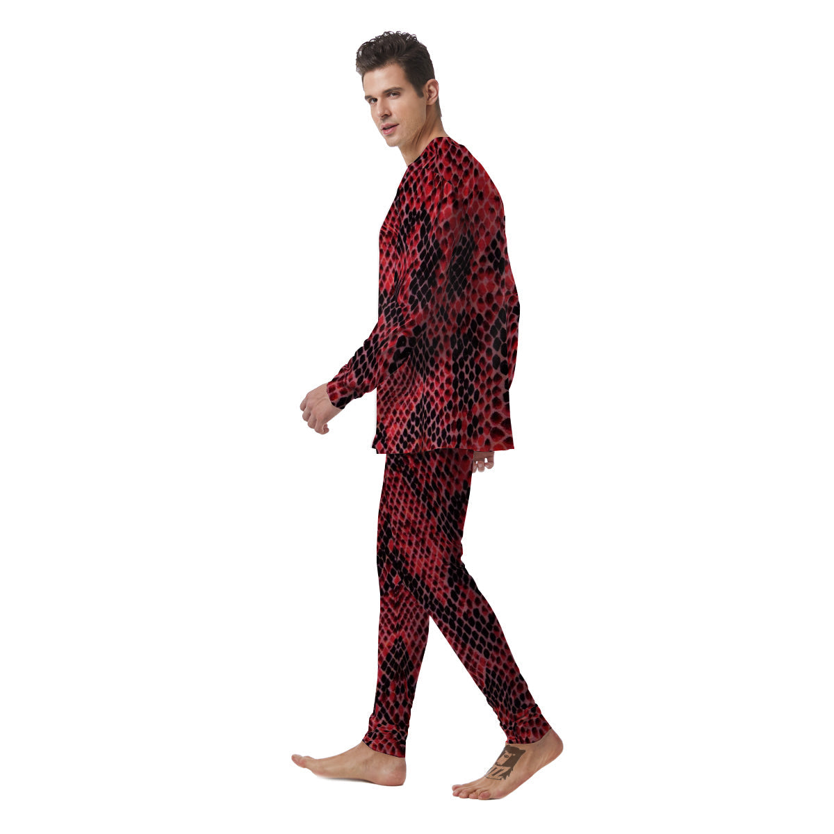 Snake Skin Black And Red Print Men's Pajamas-grizzshop