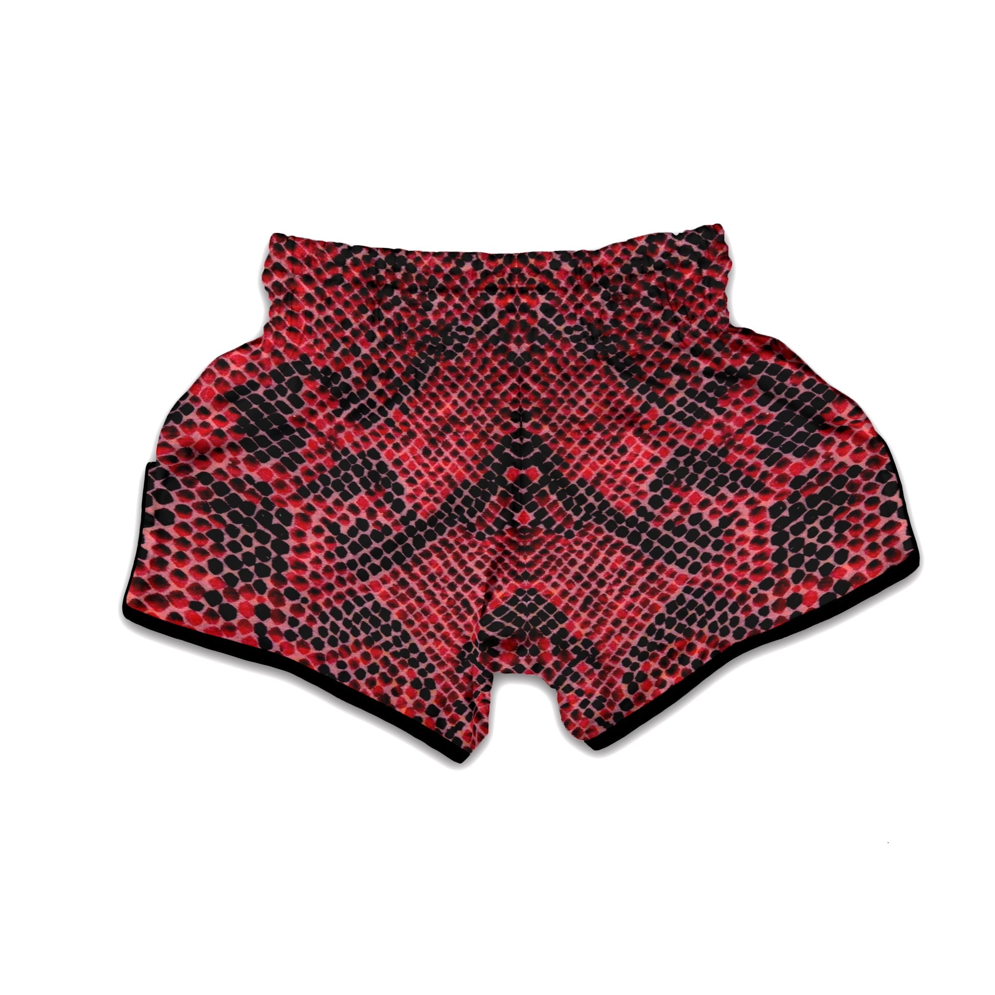 Snake Skin Black And Red Print Muay Thai Boxing Shorts-grizzshop