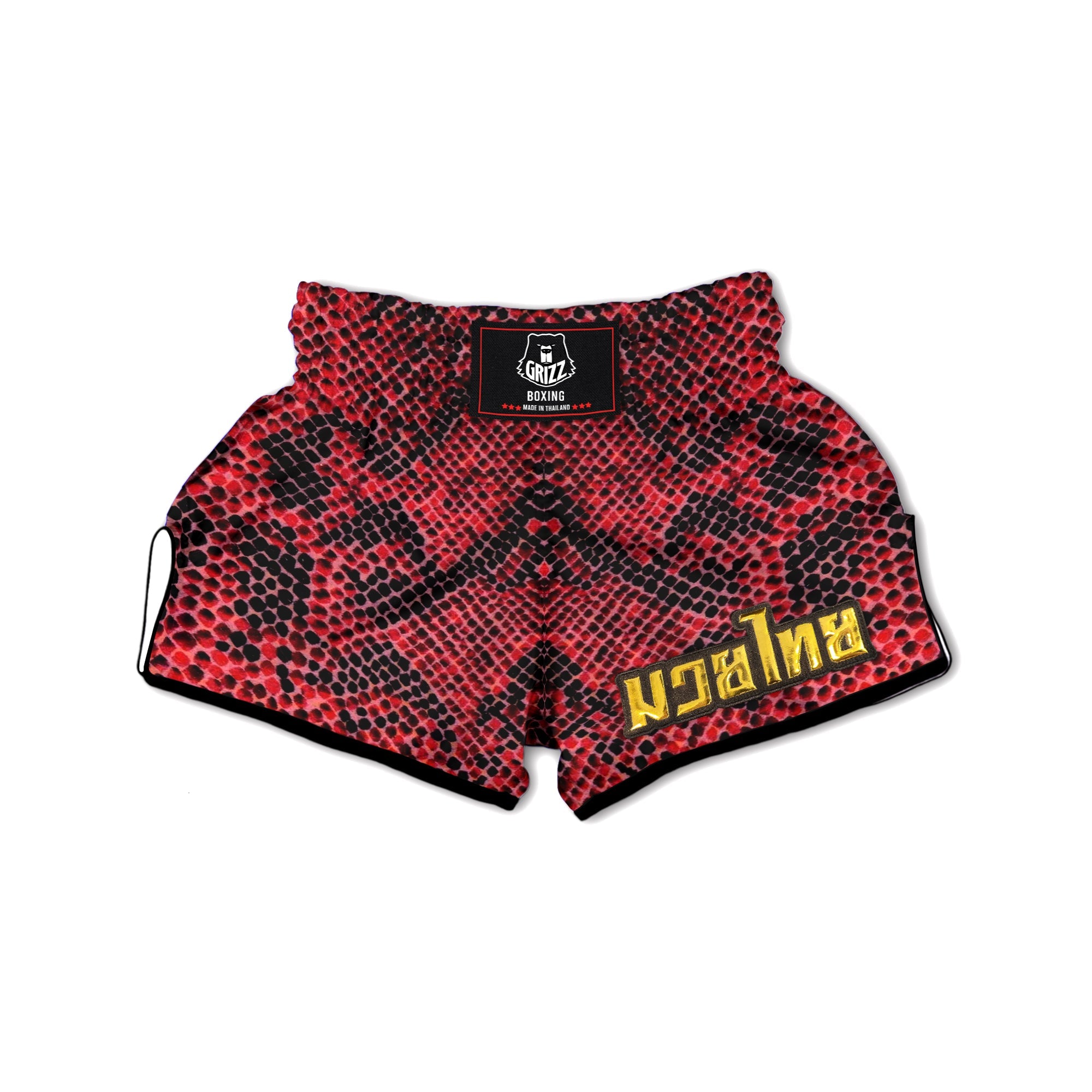 Snake Skin Black And Red Print Muay Thai Boxing Shorts-grizzshop