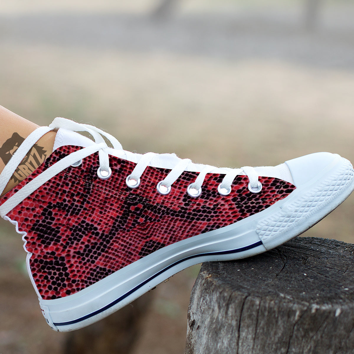 Snake Skin Black And Red Print White High Top Shoes-grizzshop